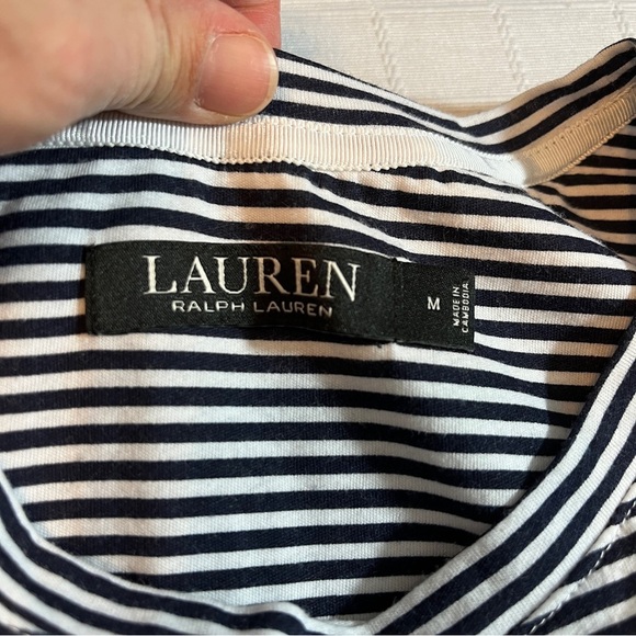 Lauren Ralph Lauren Navy and White Striped Shirt Dress Monogram Pocket Medium - Picture 6 of 7